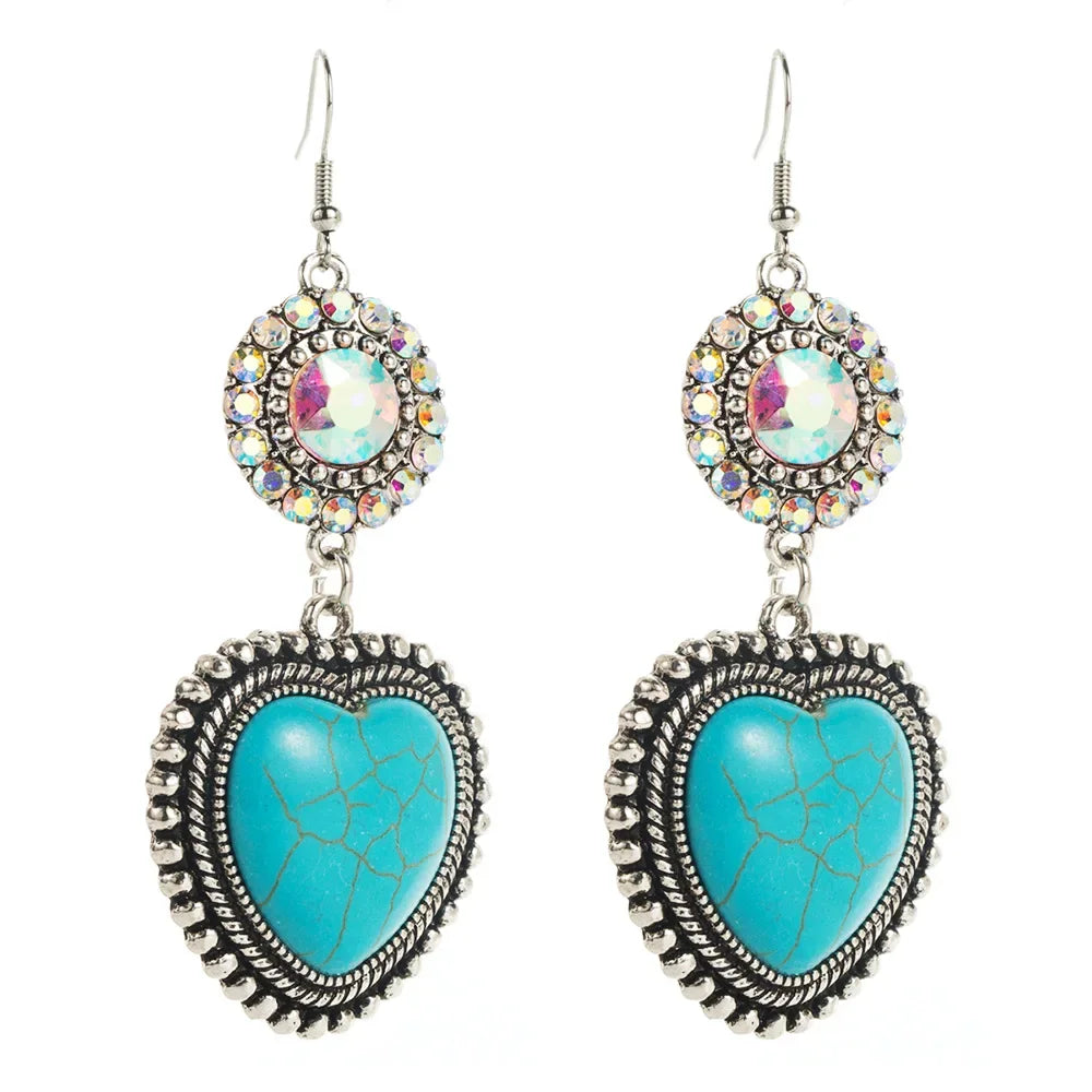 Wholesale Turquoise Heart Retro Ethnic Style Earrings